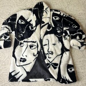 DONNY Brooks RIHANNA Faces Plush Jacket 1980’s Oversized Extra Small